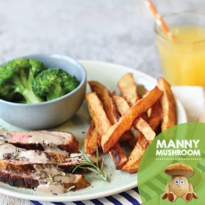 bite sized steak n chips manny mushroom